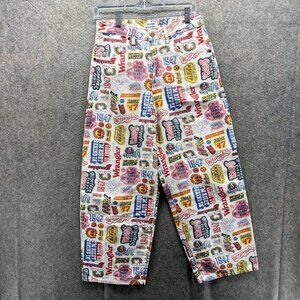 Wrangler White Multi-Logo Graphic Wide Leg Jeans